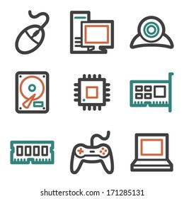 Iconos web de computadoras, series de contornos