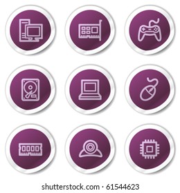 Iconos web de computadoras, serie de stickers púrpura