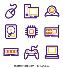 Computer web icons set. Electronics and computers mobile symbols.