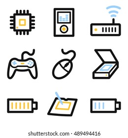 Computer web icons set. Electronics and computers mobile symbols.
