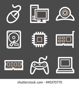 Computer web icons set. Electronics and computers mobile symbols.