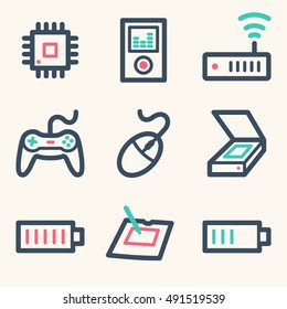 Computer web icons set. Electronics and computers mobile symbols.