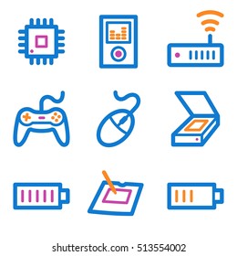 Computer web icons set. Electronics and computers mobile symbols.