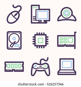 Computer web icons set. Electronics and computers mobile symbols.