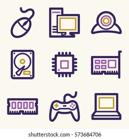Computer web icons set. Electronics and computers mobile symbols.