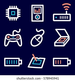 Computer web icons set. Electronics and computers mobile symbols.