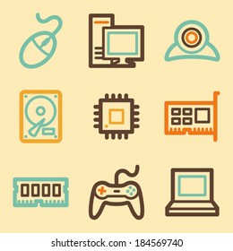 Computer web icons set in retro style 