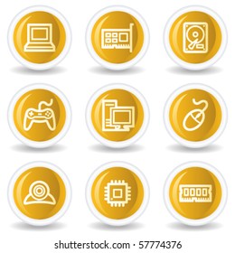 Computer web icons, yellow glossy circle buttons