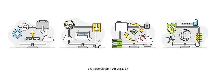 Computer as Web Network Electronic Device Vector Set