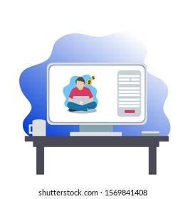 computer with web page flat design vector