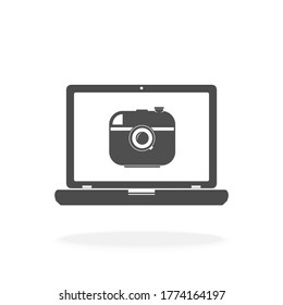 Computer With Webcam Icon for Video Chat Concept - Vector Icon Illustration Sign
