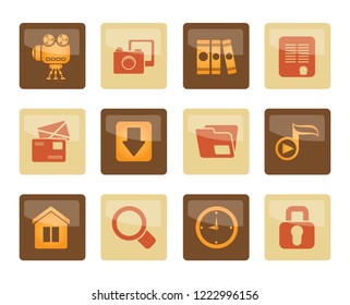 Computer and website icons over brown background - vector icon set