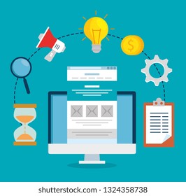 computer website information with gear and bulb idea