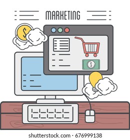 computer with website to shopping online icon