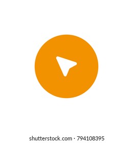 Computer white mouse click pointer cursor arrow flat icon on orange backround
