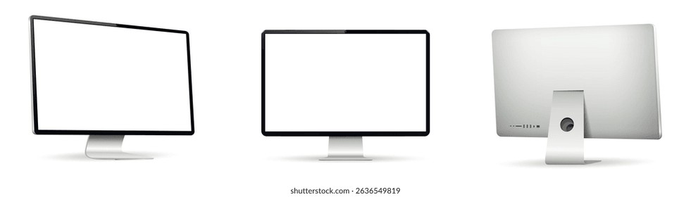 Computer white screen mockup different angles views