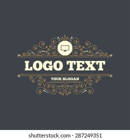 Computer widescreen monitor sign icon. Flourishes calligraphic ornament. Vector