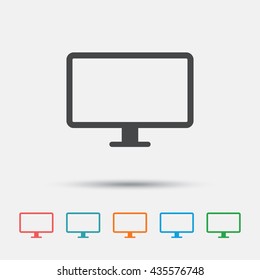 Computer widescreen monitor sign icon. Graphic element on white background. Colour clean flat monitor TV icons. Vector