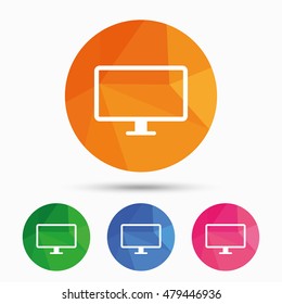 Computer widescreen monitor sign icon. Triangular low poly button with flat icon. Vector