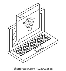 Computer and wifi in black and white