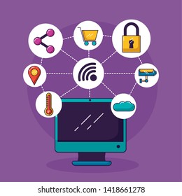 computer wifi free connection shopping security cloud share navigation vector illustration