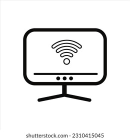 computer and wifi  icon or lcd monitor. outline icon