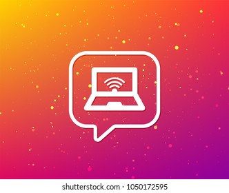 Computer with wifi icon. Notebook or laptop pc symbol. Soft color gradient background. Speech bubble with flat icon. Vector