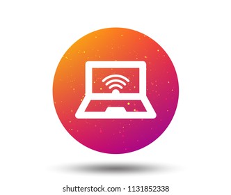 Computer with wifi icon. Notebook or laptop pc symbol. Circle button with Soft color gradient background. Vector