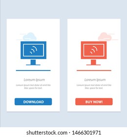 Computer, Wifi, Service  Blue and Red Download and Buy Now web Widget Card Template. Vector Icon Template background