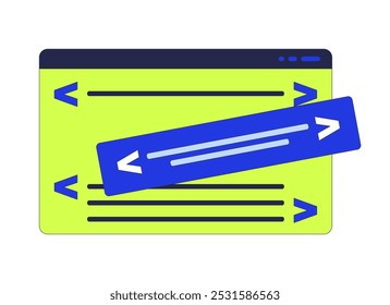 Computer window code development 2D cartoon object. Web programming. Software engineering. Technology application isolated element flat vector clipart on white background. Spot illustration