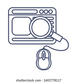computer window with icons of online education, line style icon vector illustration design