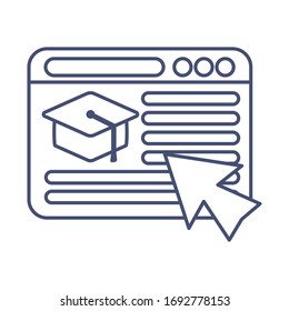 computer window with icons of online education, line style icon vector illustration design