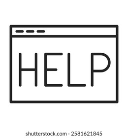 Computer window with a word help vector isolated. Line icon of online customer support. Help line, customer service on computer screen.