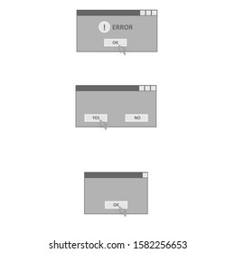 Computer Windows. Confirmation and error window. User interface. Vector illustration