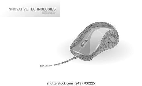 Computer wire mouse 3D concept. Technology control office pointer cursor symbol. Low Poly polygonal design vector illustration