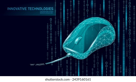  Computer wire mouse 3D concept. Technology control office pointer cursor symbol. Low Poly polygonal design vector illustration