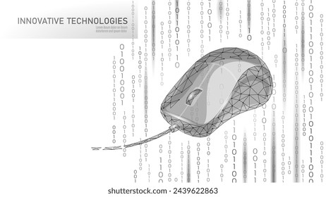 Computer wire mouse 3D concept. Technology control office pointer cursor symbol. Low Poly polygonal design vector illustration