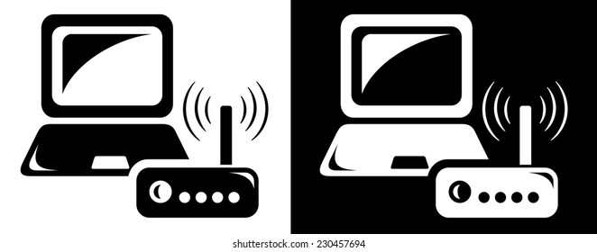 Computer with wireless router icon
