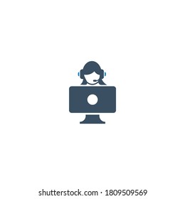 Computer woman glasses icon (vector illustration)
