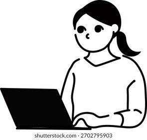 Computer und Woman Line Art Vector