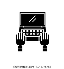 Computer work black icon, vector sign on isolated background. Computer work concept symbol, illustration 