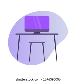 computer work desk or workspace icon with modern color full and fluid shape wave vector