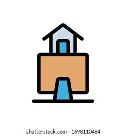 Equipo para trabajar desde el icono, logotipo y vector del hogar