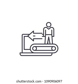 Computer work linear icon concept. Computer work line vector sign, symbol, illustration.