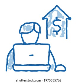 computer work realtor sketch icon vector. Hand drawn blue doodle line art computer work realtor sign. isolated symbol illustration