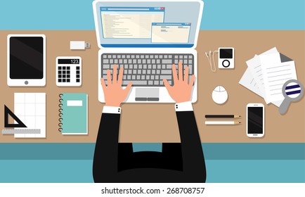 Computer work, workplace. Vector illustration