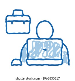 computer worker sketch icon vector. Hand drawn blue doodle line art computer worker sign. isolated symbol illustration