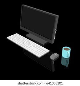 Computer Working Space Coffee on Glass Table
