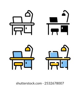 Iconos de escritorio de estación de trabajo de computadora con un diseño minimalista moderno y variaciones de color.