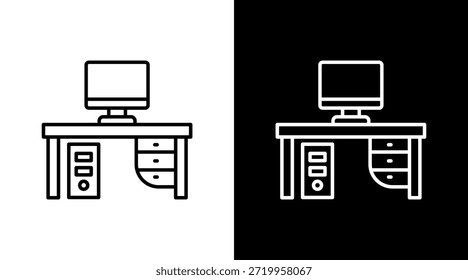 Computer Workstation Outline White Icon Set Design